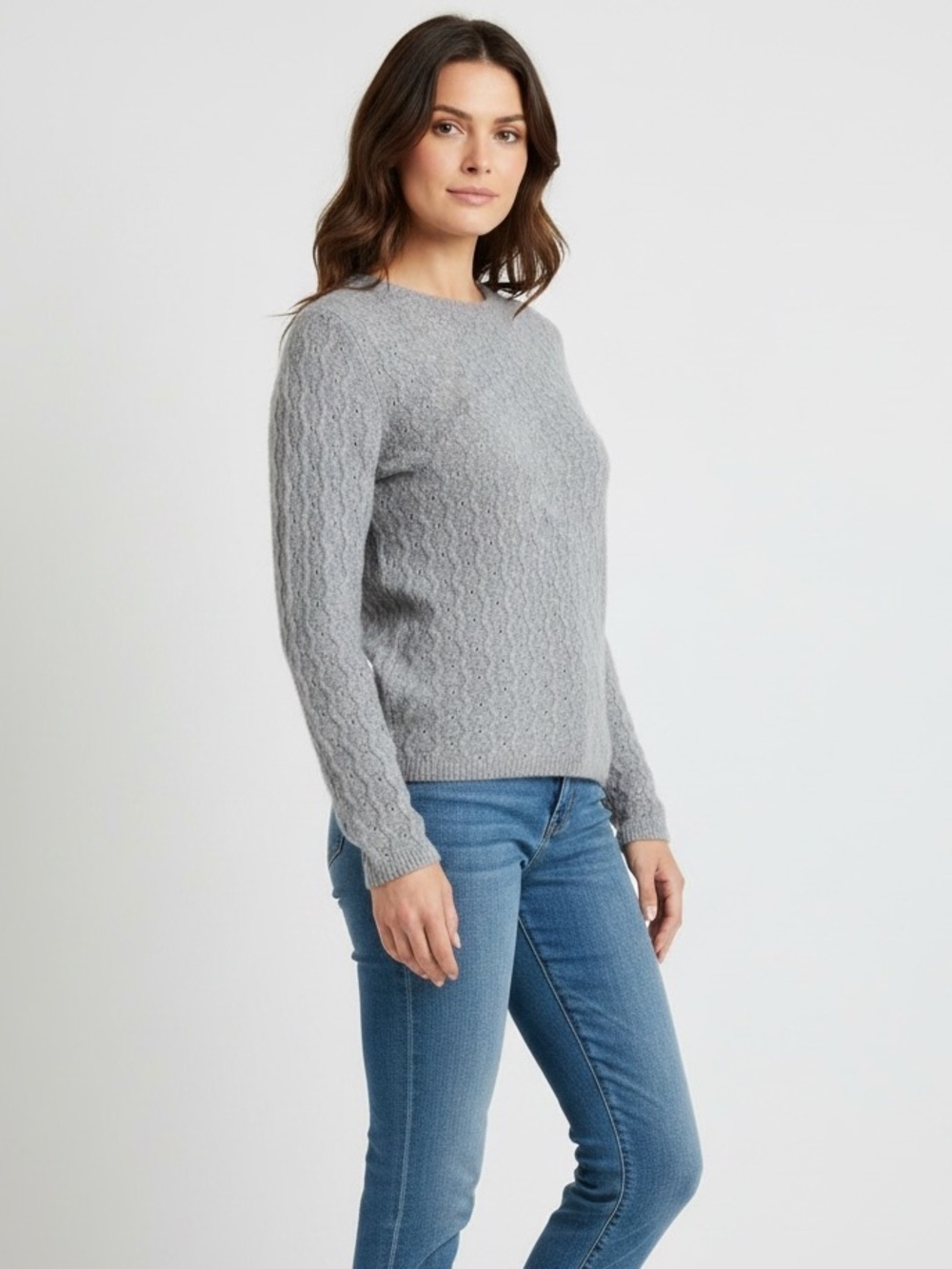 EVELYNE Grace heather grey perforated cashmere sweater size small